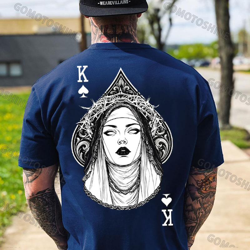 Poker King of Spades Gothic Nun Line Art Print Men's T-shirt