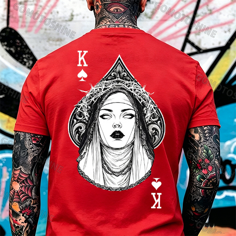 Poker King of Spades Gothic Nun Line Art Print Men's T-shirt