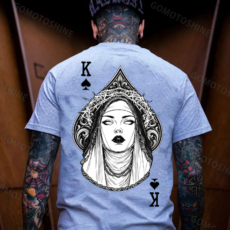Poker King of Spades Gothic Nun Line Art Print Men's T-shirt