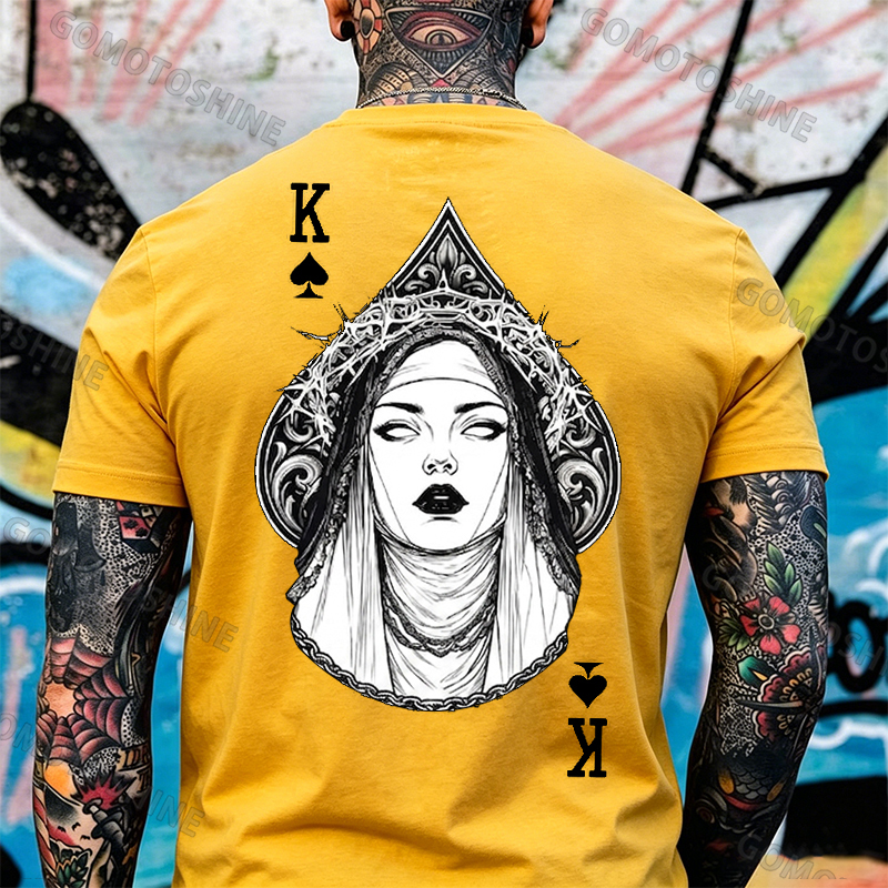 Poker King of Spades Gothic Nun Line Art Print Men's T-shirt