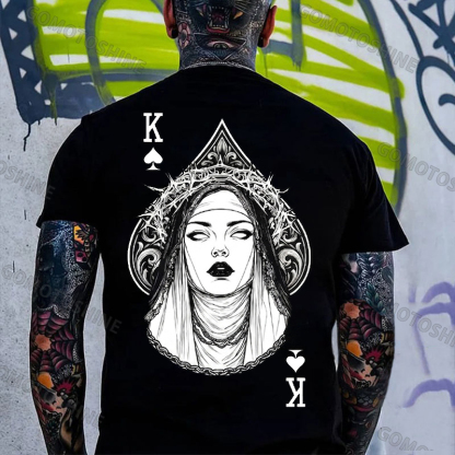 Poker King of Spades Gothic Nun Line Art Print Men's T-shirt