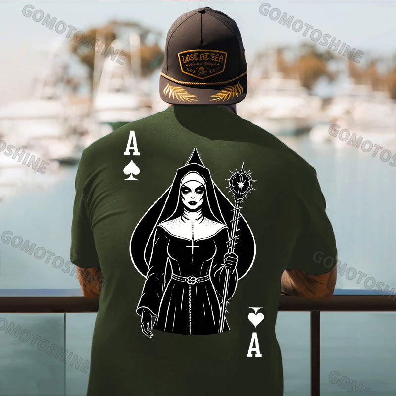 Poker Ace of Spades Full Body Figure Gothic Nun Print Men's T-shirt