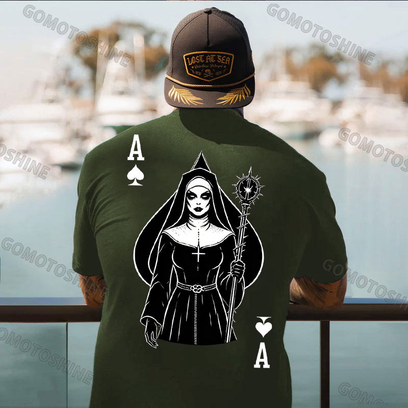 Poker Ace of Spades Full Body Figure Gothic Nun Print Men's T-shirt