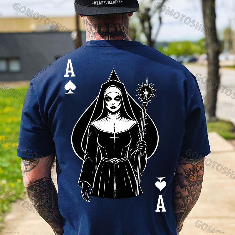 Poker Ace of Spades Full Body Figure Gothic Nun Print Men's T-shirt