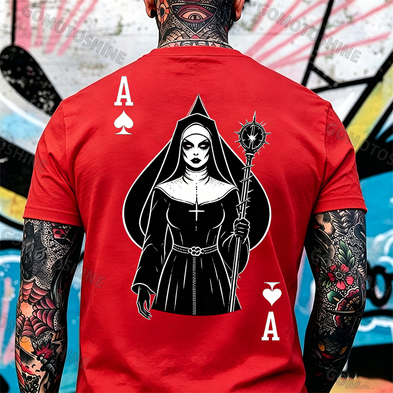 Poker Ace of Spades Full Body Figure Gothic Nun Print Men's T-shirt