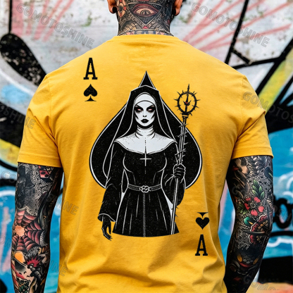 Poker Ace of Spades Full Body Figure Gothic Nun Print Men's T-shirt