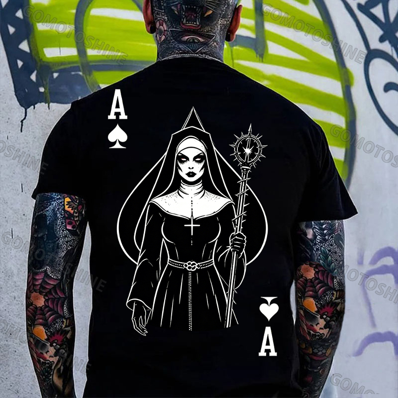 Poker Ace of Spades Full Body Figure Gothic Nun Print Men's T-shirt