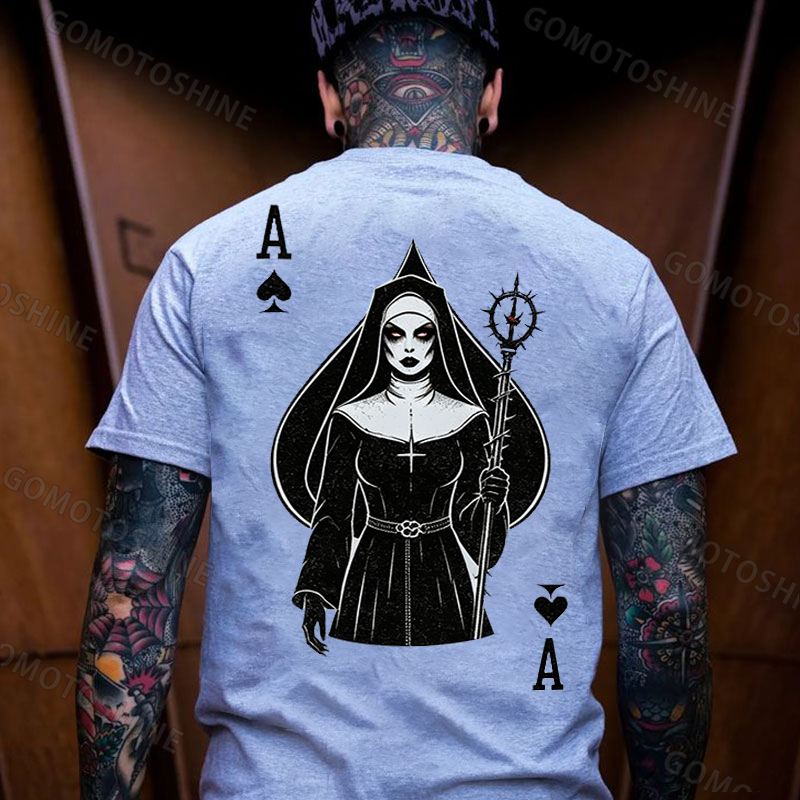Poker Ace of Spades Full Body Figure Gothic Nun Print Men's T-shirt