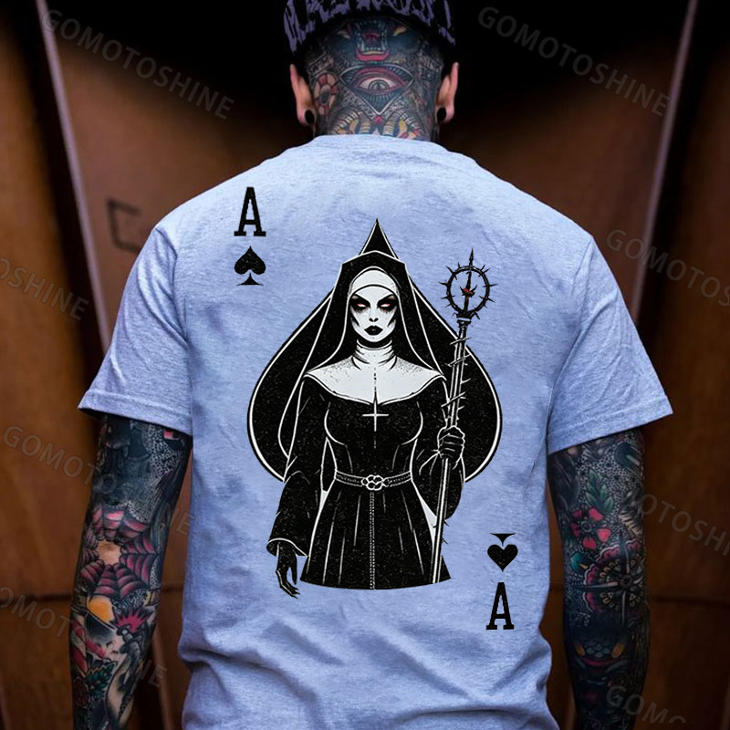 Poker Ace of Spades Full Body Figure Gothic Nun Print Men's T-shirt