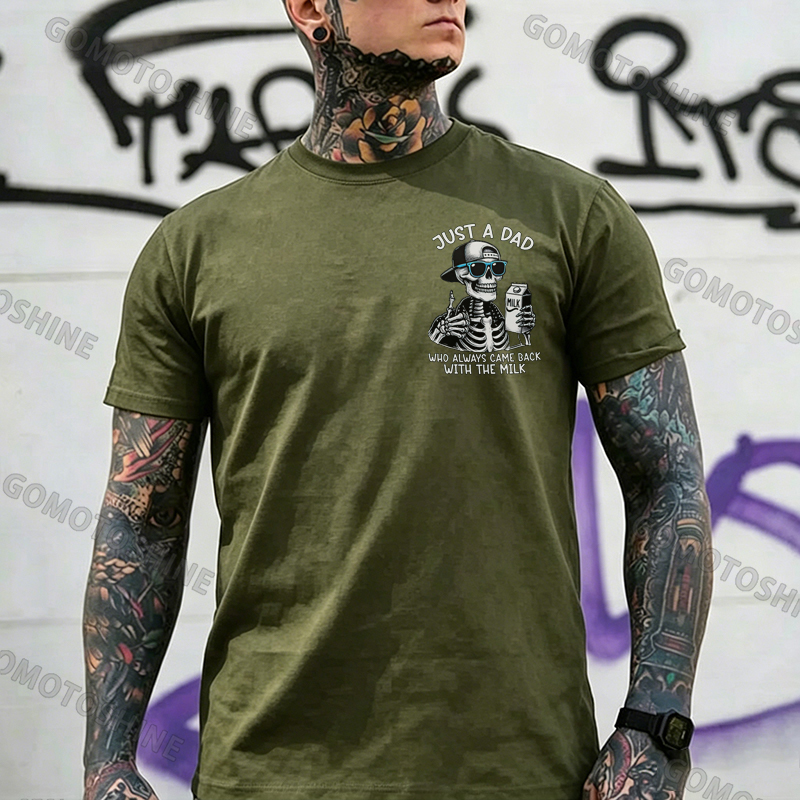JUST A DAD WHO ALWAYS CAME BACK WITH THE MILK Skeleton Print Men T-Shirt Image - 14