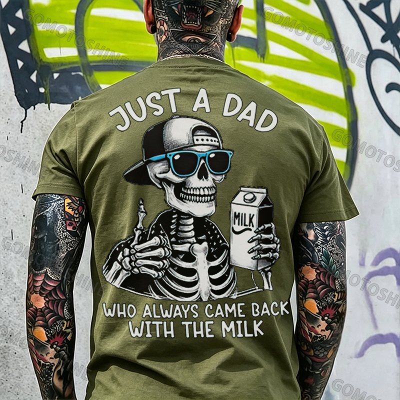 JUST A DAD WHO ALWAYS CAME BACK WITH THE MILK Skeleton Print Men T-Shirt Image - 13
