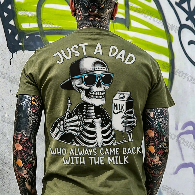 JUST A DAD WHO ALWAYS CAME BACK WITH THE MILK Skeleton Print Men T-Shirt Image - 13