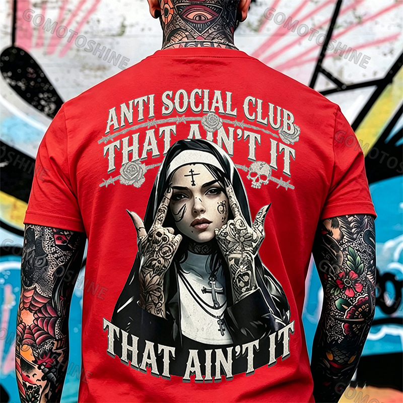 ANTI SOCIAL CLUB THAT AIN'T IT Gothic Nun Print Men's T-shirt Image - 9