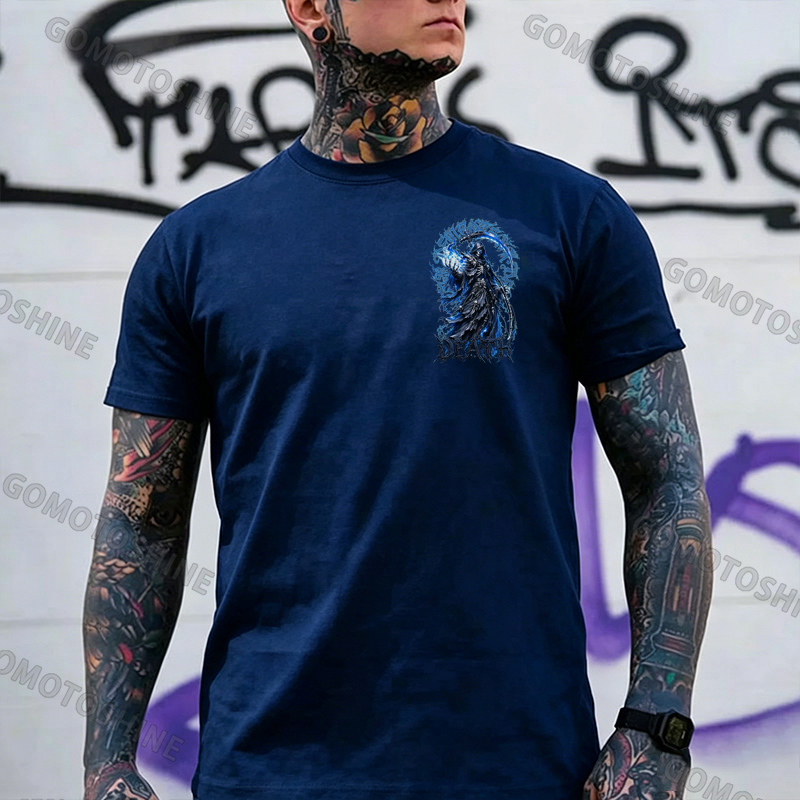 DEATH Grim Reaper Blue Hellfire Print Men's T-shirt Image - 4