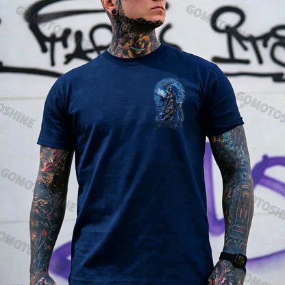 DEATH Grim Reaper Blue Hellfire Print Men's T-shirt Image - 4