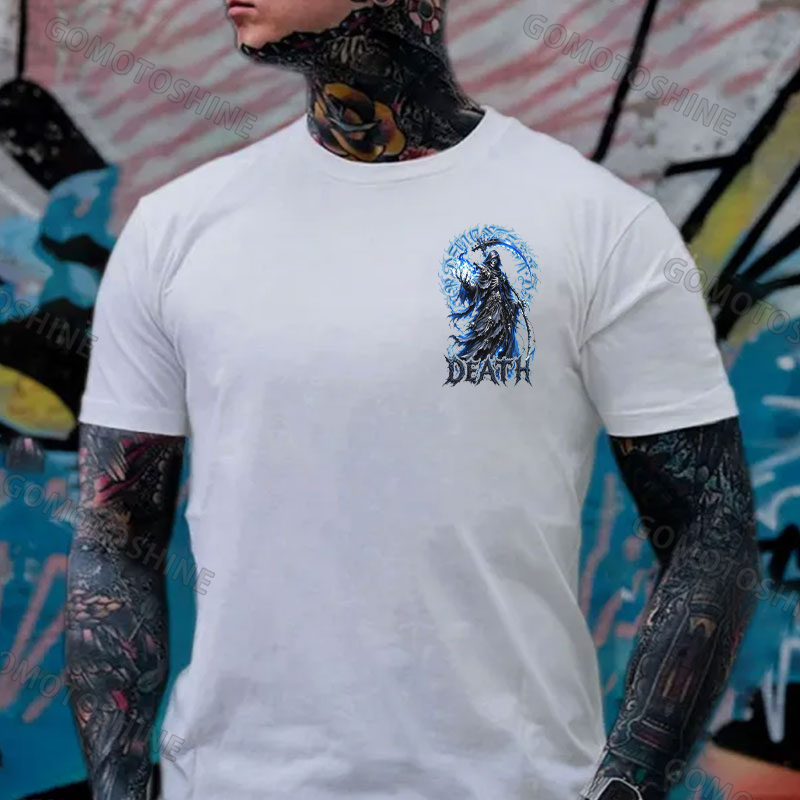DEATH Grim Reaper Blue Hellfire Print Men's T-shirt Image - 5