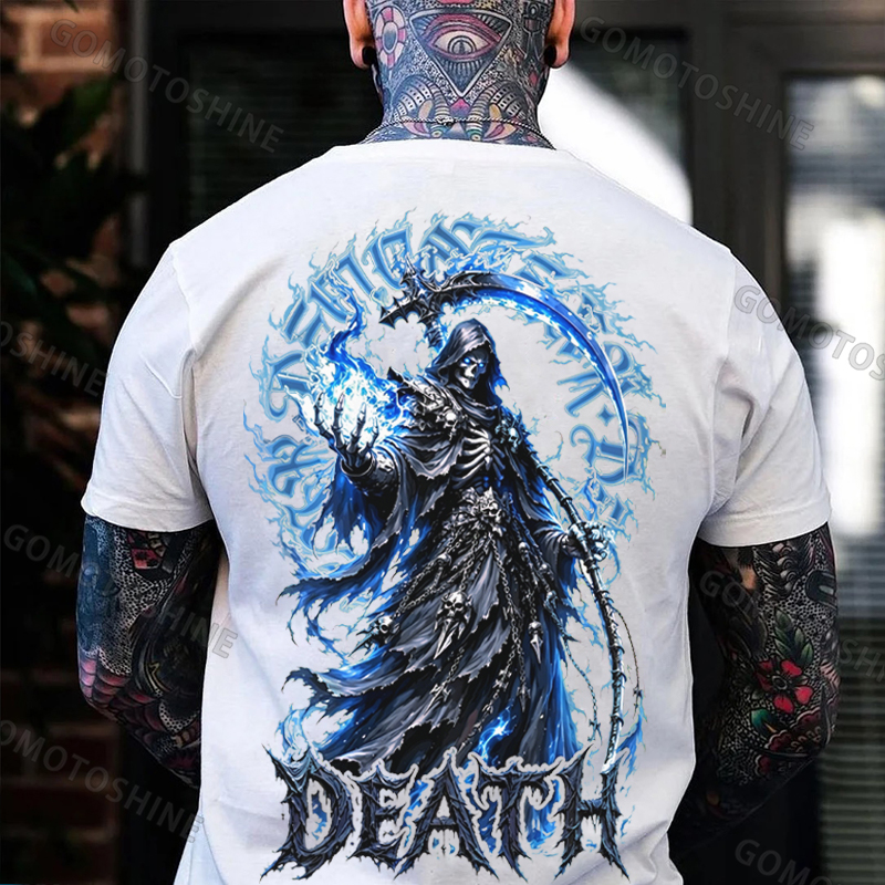 DEATH Grim Reaper Blue Hellfire Print Men's T-shirt Image - 6