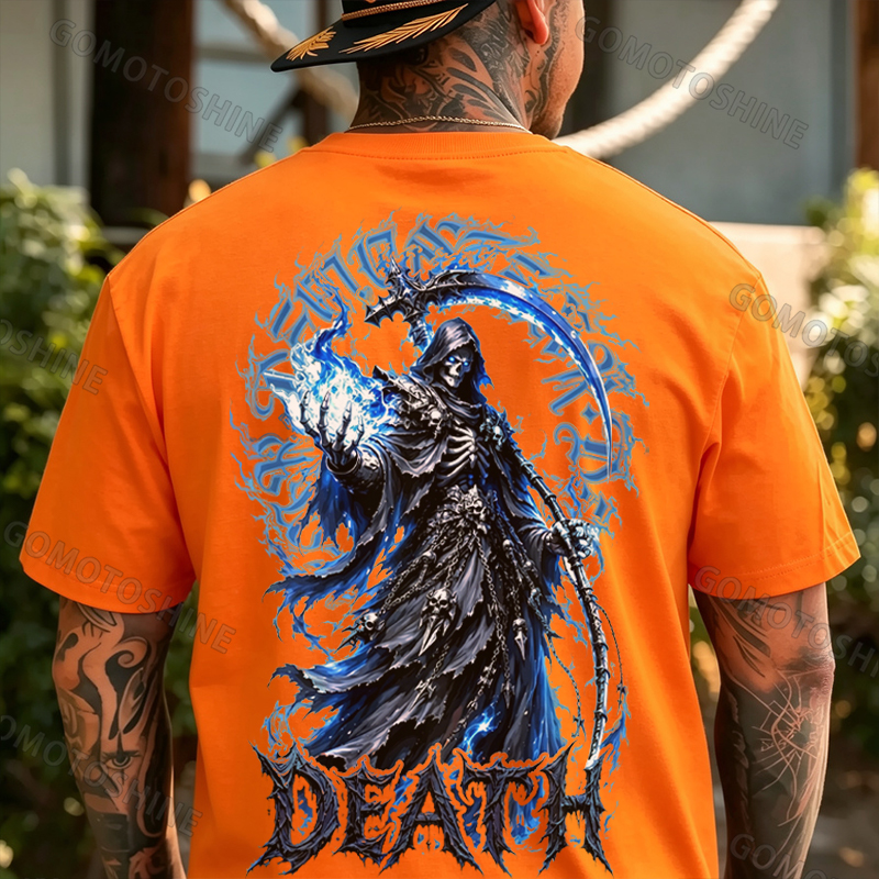 DEATH Grim Reaper Blue Hellfire Print Men's T-shirt Image - 8