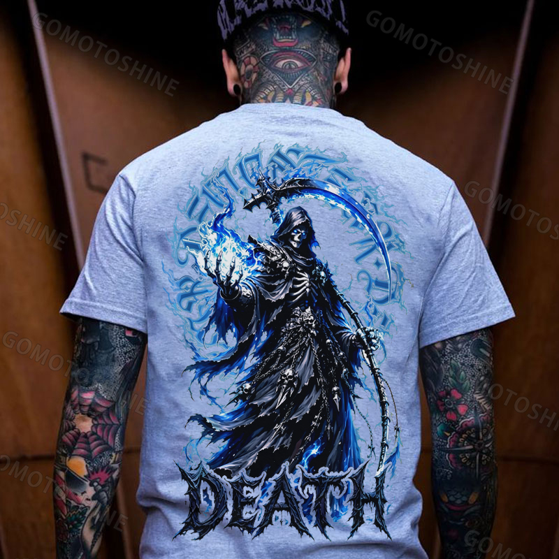 DEATH Grim Reaper Blue Hellfire Print Men's T-shirt Image - 12