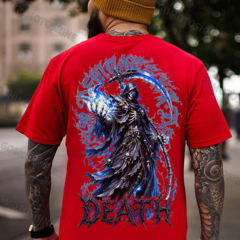 DEATH Grim Reaper Blue Hellfire Print Men's T-shirt Image - 13