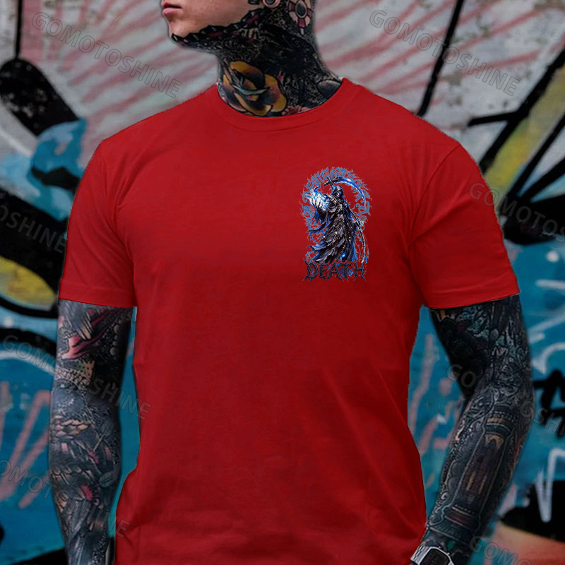 DEATH Grim Reaper Blue Hellfire Print Men's T-shirt Image - 14