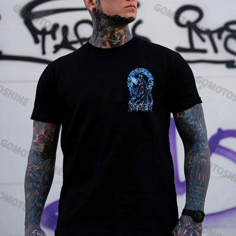 DEATH Grim Reaper Blue Hellfire Print Men's T-shirt Image - 2