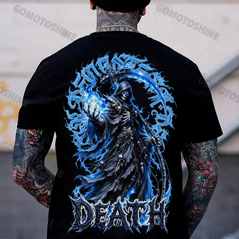 DEATH Grim Reaper Blue Hellfire Print Men's T-shirt Image - 1