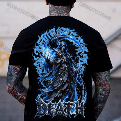 DEATH Grim Reaper Blue Hellfire Print Men's T-shirt Image - 1