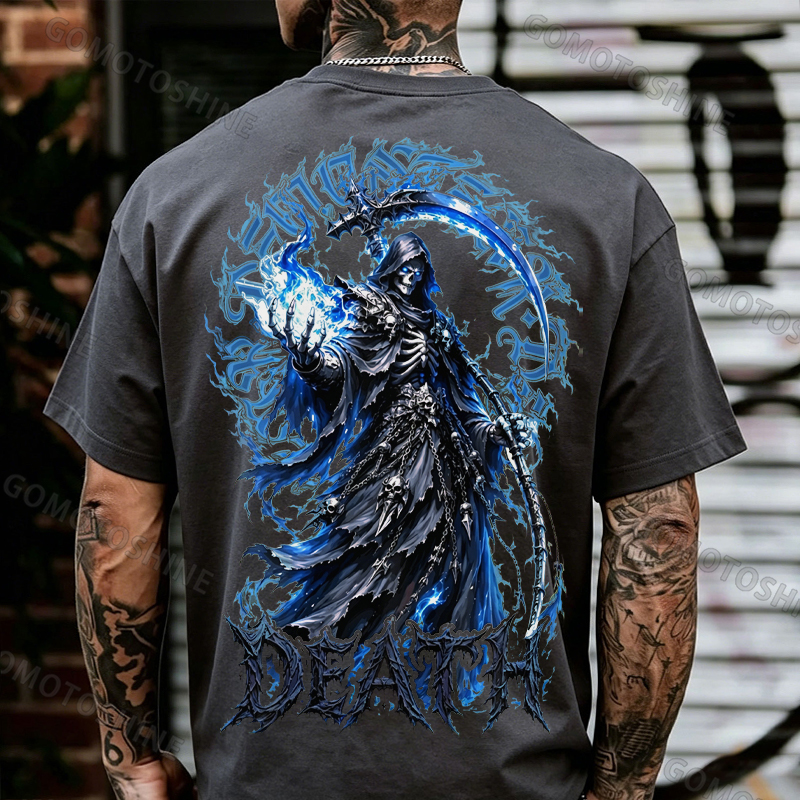 DEATH Grim Reaper Blue Hellfire Print Men's T-shirt Image - 17