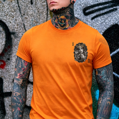Poker Queen of Spades Demonic Skull Print Men's T-shirt Image - 8