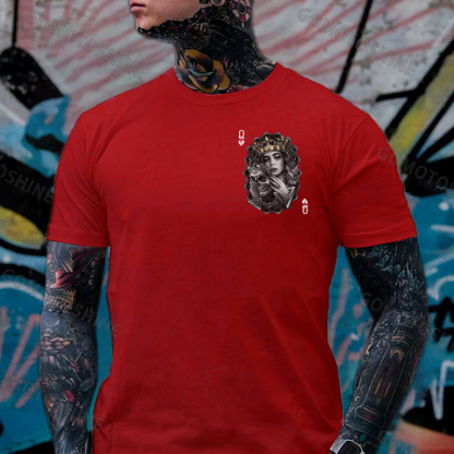 Poker Queen of Spades Demonic Skull Print Men's T-shirt Image - 15