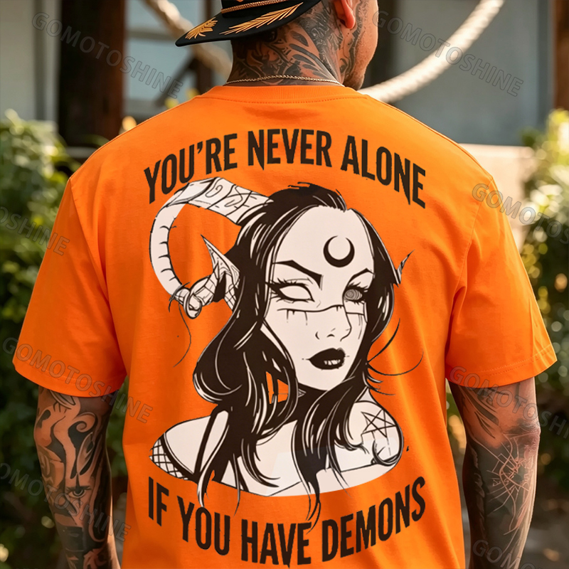 YOU'RE NEVER ALONE IF YOU HAVE DEMONS Black Witch with Ram’s Horns  Print Men's T-shirt Image - 4
