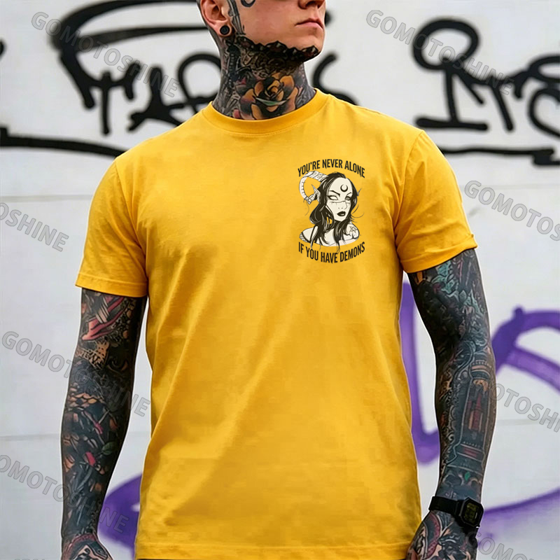 YOU'RE NEVER ALONE IF YOU HAVE DEMONS Black Witch with Ram’s Horns  Print Men's T-shirt Image - 5