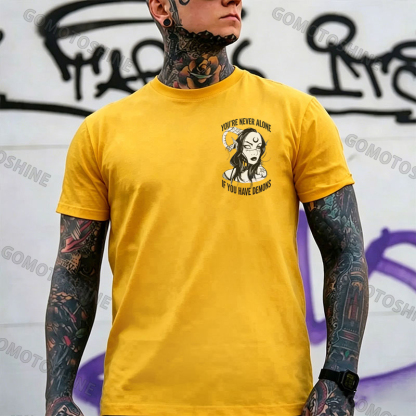 YOU'RE NEVER ALONE IF YOU HAVE DEMONS Black Witch with Ram’s Horns  Print Men's T-shirt Image - 5
