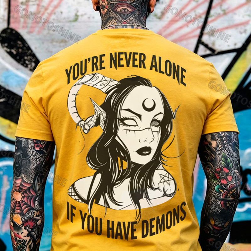 YOU'RE NEVER ALONE IF YOU HAVE DEMONS Black Witch with Ram’s Horns  Print Men's T-shirt Image - 8