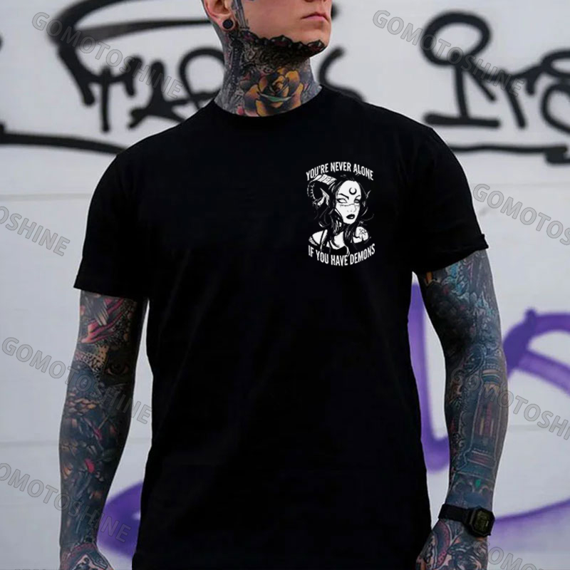 YOU'RE NEVER ALONE IF YOU HAVE DEMONS Black Witch with Ram’s Horns  Print Men's T-shirt Image - 2