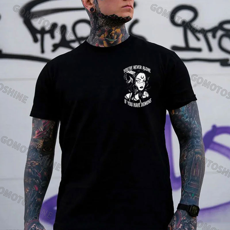 YOU'RE NEVER ALONE IF YOU HAVE DEMONS Black Witch with Ram’s Horns  Print Men's T-shirt Image - 2