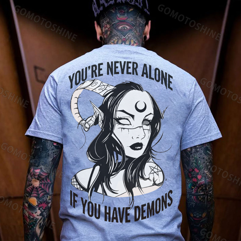 YOU'RE NEVER ALONE IF YOU HAVE DEMONS Black Witch with Ram’s Horns  Print Men's T-shirt Image - 9