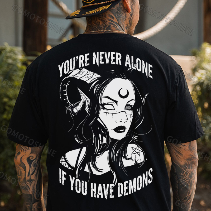 YOU'RE NEVER ALONE IF YOU HAVE DEMONS Black Witch with Ram’s Horns  Print Men's T-shirt Image - 1