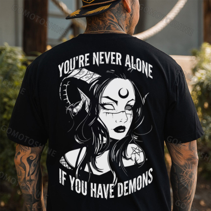 YOU'RE NEVER ALONE IF YOU HAVE DEMONS Black Witch with Ram’s Horns  Print Men's T-shirt Image - 1