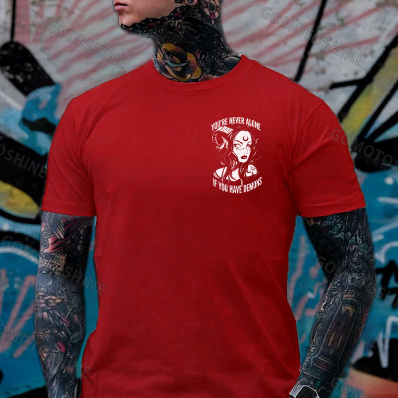 YOU'RE NEVER ALONE IF YOU HAVE DEMONS Black Witch with Ram’s Horns  Print Men's T-shirt Image - 10