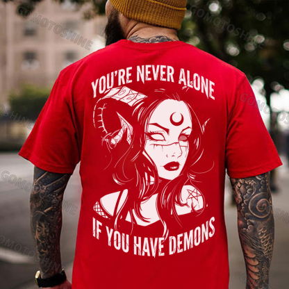 YOU'RE NEVER ALONE IF YOU HAVE DEMONS Black Witch with Ram’s Horns  Print Men's T-shirt Image - 11