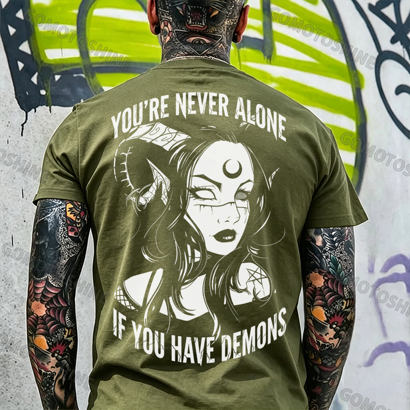 YOU'RE NEVER ALONE IF YOU HAVE DEMONS Black Witch with Ram’s Horns  Print Men's T-shirt Image - 13