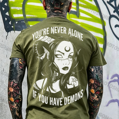 YOU'RE NEVER ALONE IF YOU HAVE DEMONS Black Witch with Ram’s Horns  Print Men's T-shirt Image - 13
