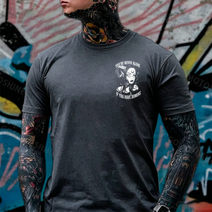 YOU'RE NEVER ALONE IF YOU HAVE DEMONS Black Witch with Ram’s Horns  Print Men's T-shirt Image - 14