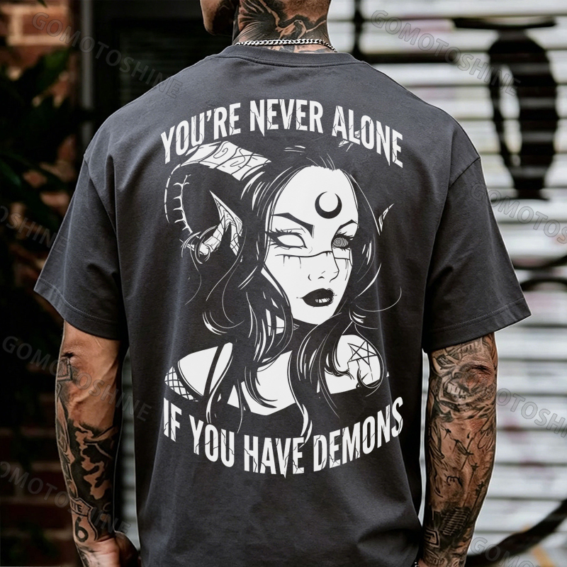 YOU'RE NEVER ALONE IF YOU HAVE DEMONS Black Witch with Ram’s Horns  Print Men's T-shirt Image - 15