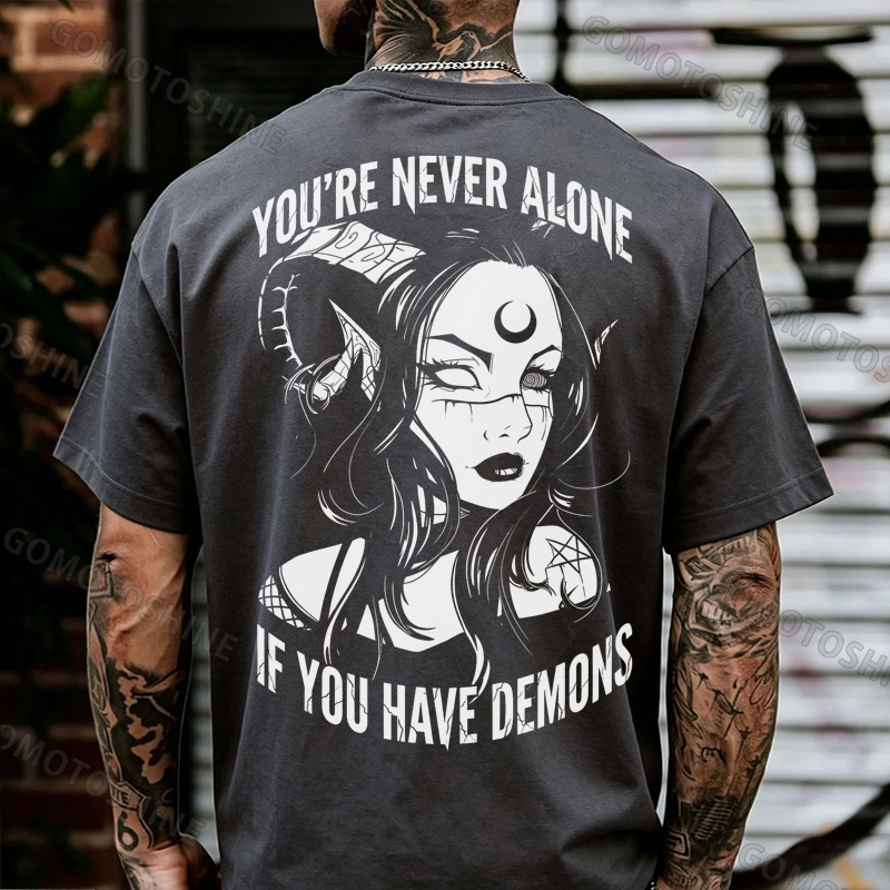 YOU'RE NEVER ALONE IF YOU HAVE DEMONS Black Witch with Ram’s Horns  Print Men's T-shirt Image - 15