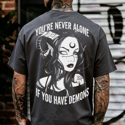 YOU'RE NEVER ALONE IF YOU HAVE DEMONS Black Witch with Ram’s Horns  Print Men's T-shirt Image - 15