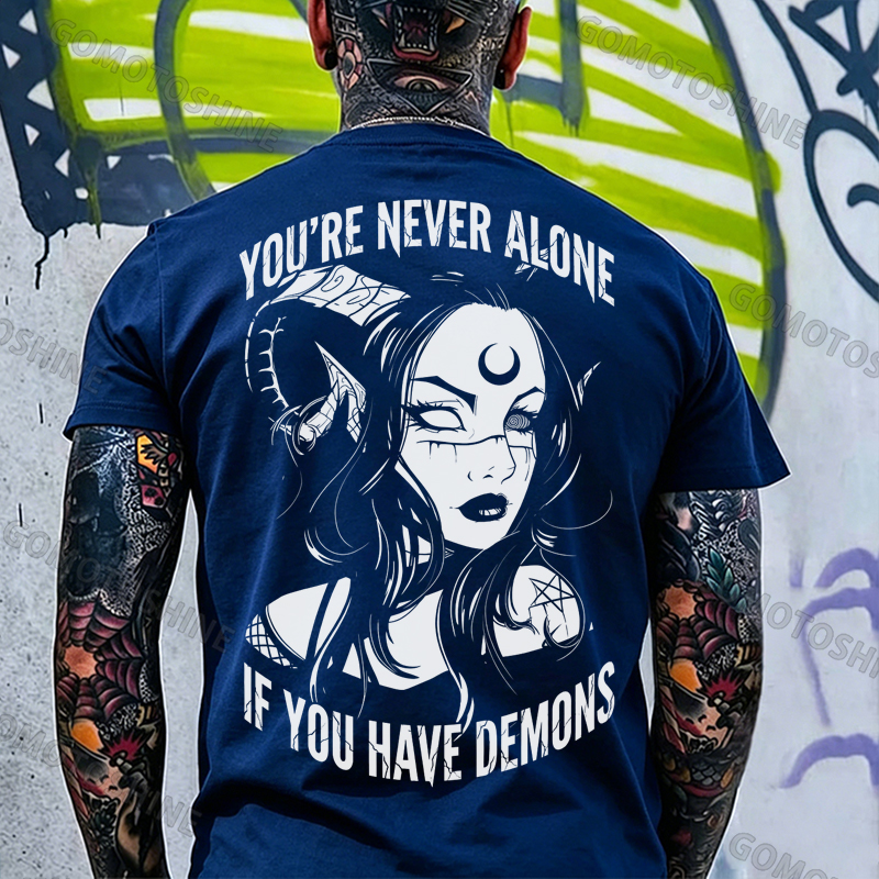 YOU'RE NEVER ALONE IF YOU HAVE DEMONS Black Witch with Ram’s Horns  Print Men's T-shirt Image - 16