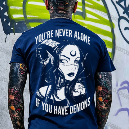 YOU'RE NEVER ALONE IF YOU HAVE DEMONS Black Witch with Ram’s Horns  Print Men's T-shirt Image - 16